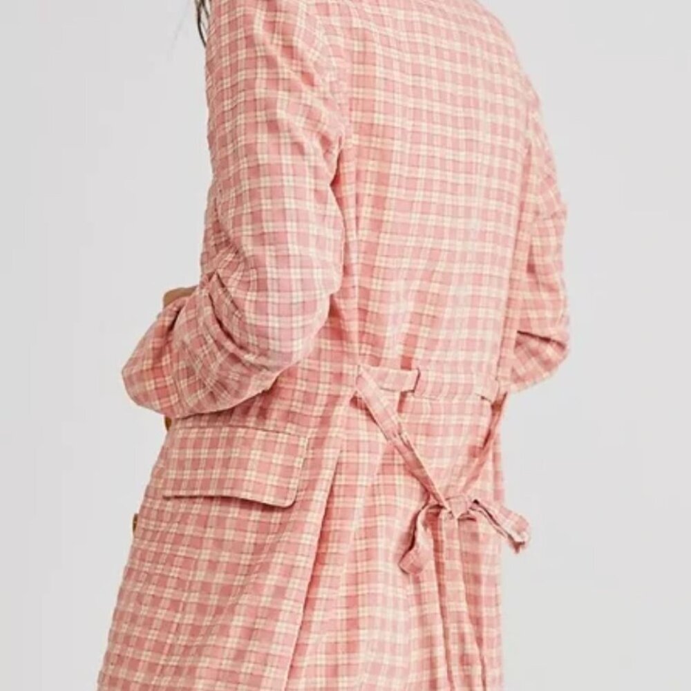 Free People Olivia Gingham Blazer Jacket Pink Size XS NWT Retail $178 - Picture 3 of 9